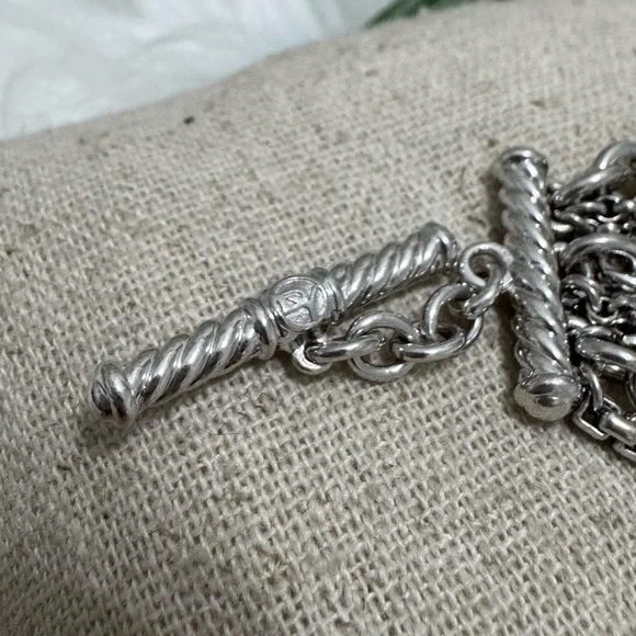 David Yurman Multi Strand Pearl Chain Toggle Bracelet .925